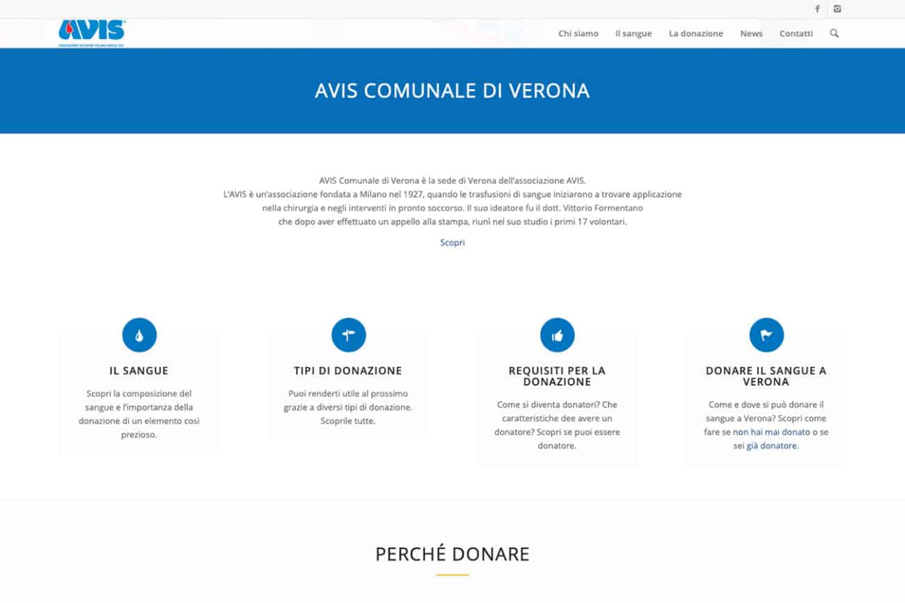 AVIS Verona progetto web home sezione centrale